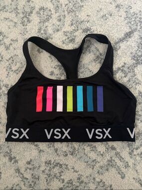 Victoria's Secret Black Sports Bra with Rainbow Stripe Accents